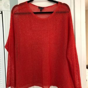 Eileen Fisher Open Weave Bright Coral Knit Size M